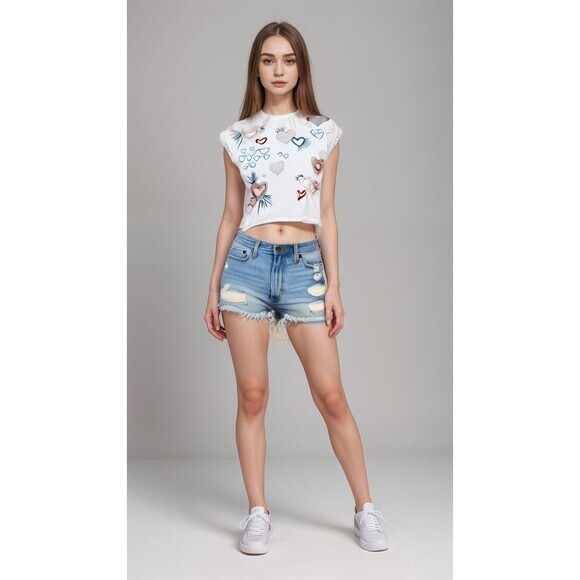 Abercrombie & Fitch Denim Shorts‎ Women Sz 24 Light Wash Distressed Mid Rise - Picture 1 of 11